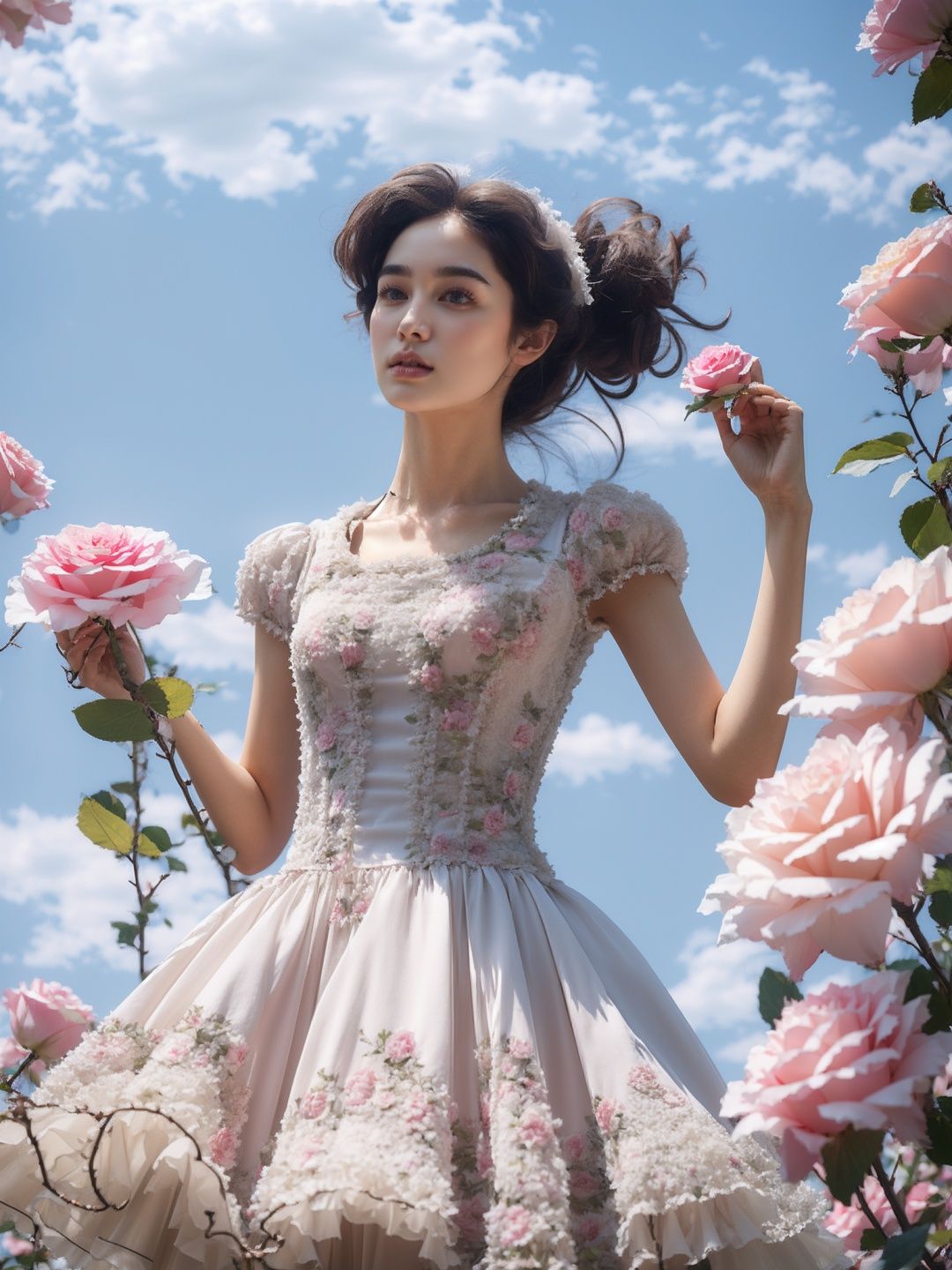jiBeauty,1girl,sky,flower,dress,<lora:20230909-1694215811116-0014:0.9>,
