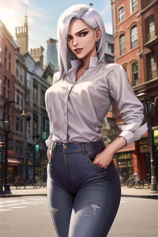 ashe,  casual clothes,  shirt on Tensor.Art