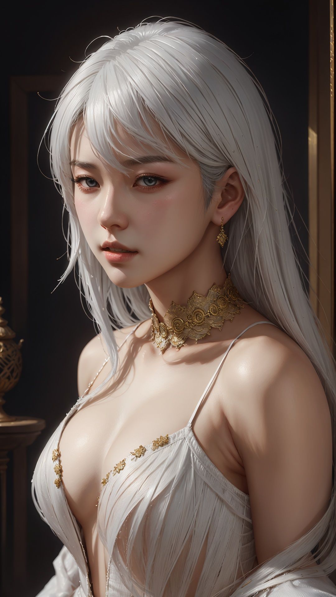 Close-up of a woman with white hair,  beautiful figure painting,  Guvitz on Tensor.Art
