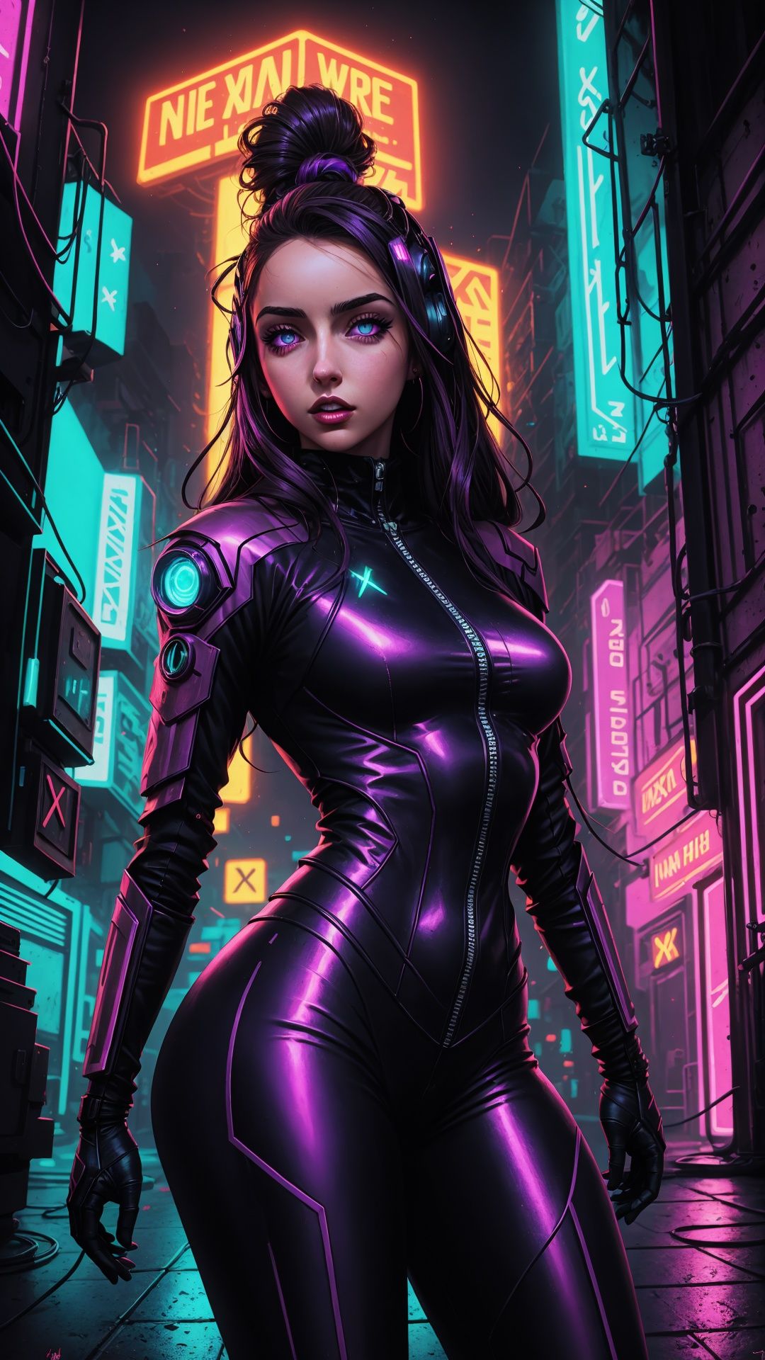 Ana De Armas as cyberpunk ninja robot warrior,  light purple Eyes,  Marvel X-23 on Tensor.Art