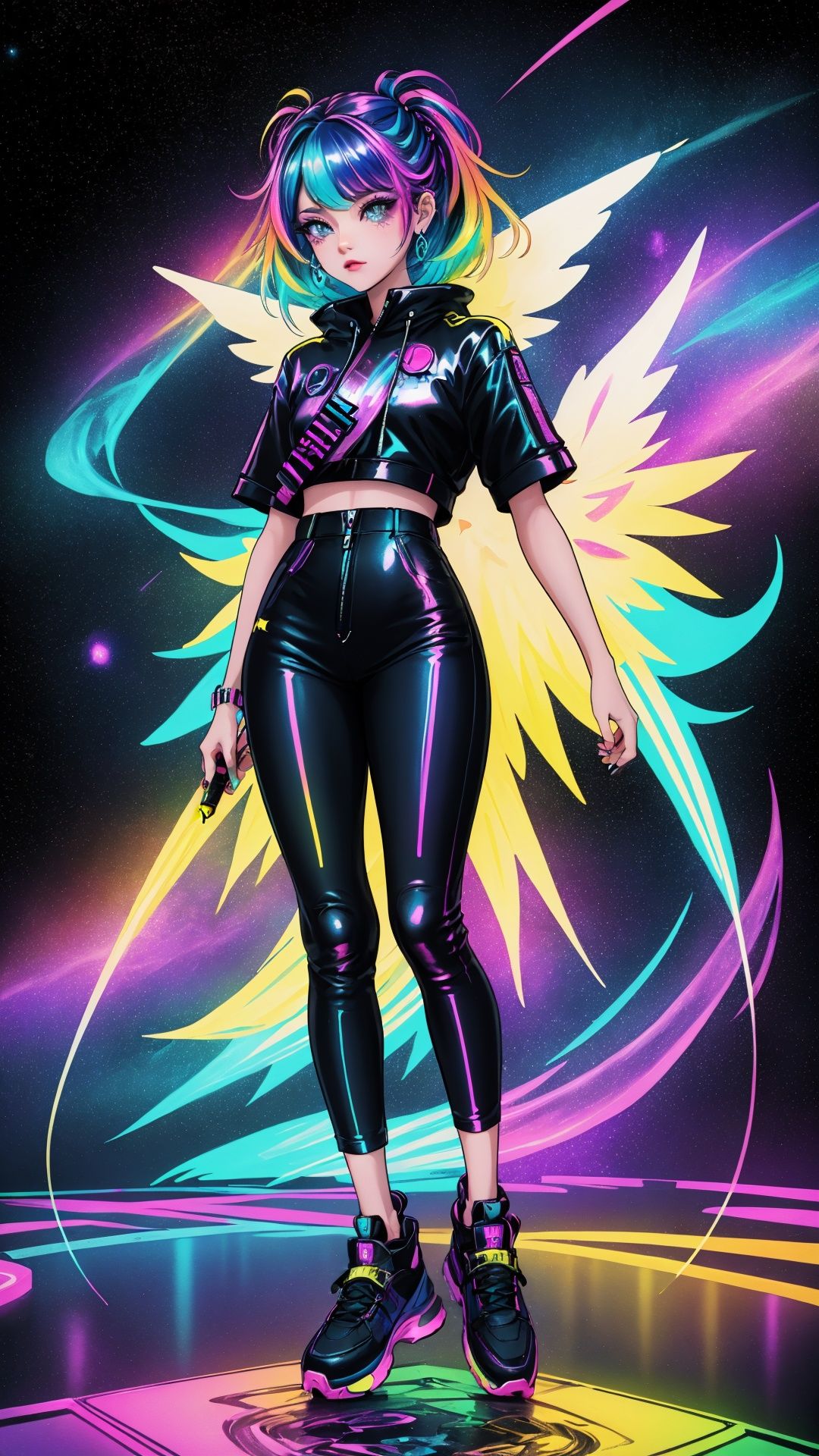 Nostalgia 90s marker art - angelic cyberpunk woman,  marker style outlines,  eyeliner makeup on Tensor.Art