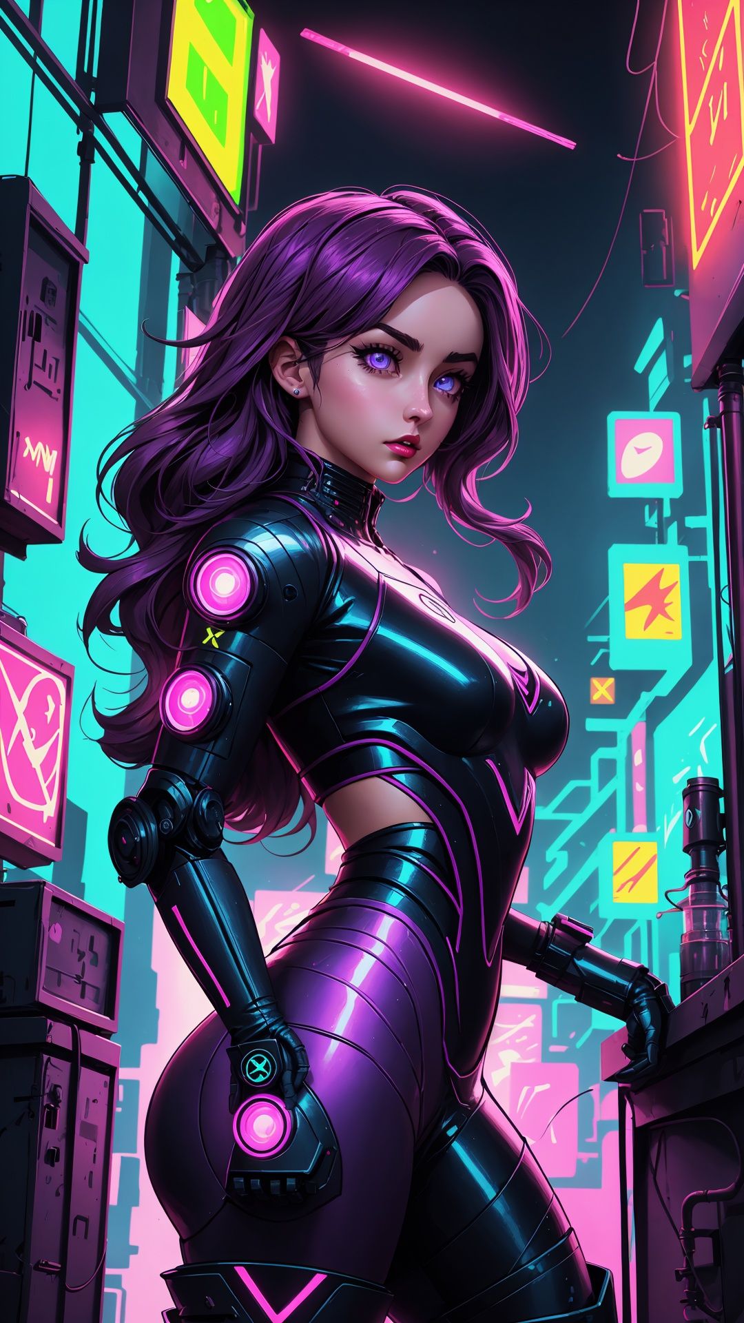 Ana De Armas as cyberpunk ninja robot warrior,  light purple Eyes,  Marvel X-23 on Tensor.Art