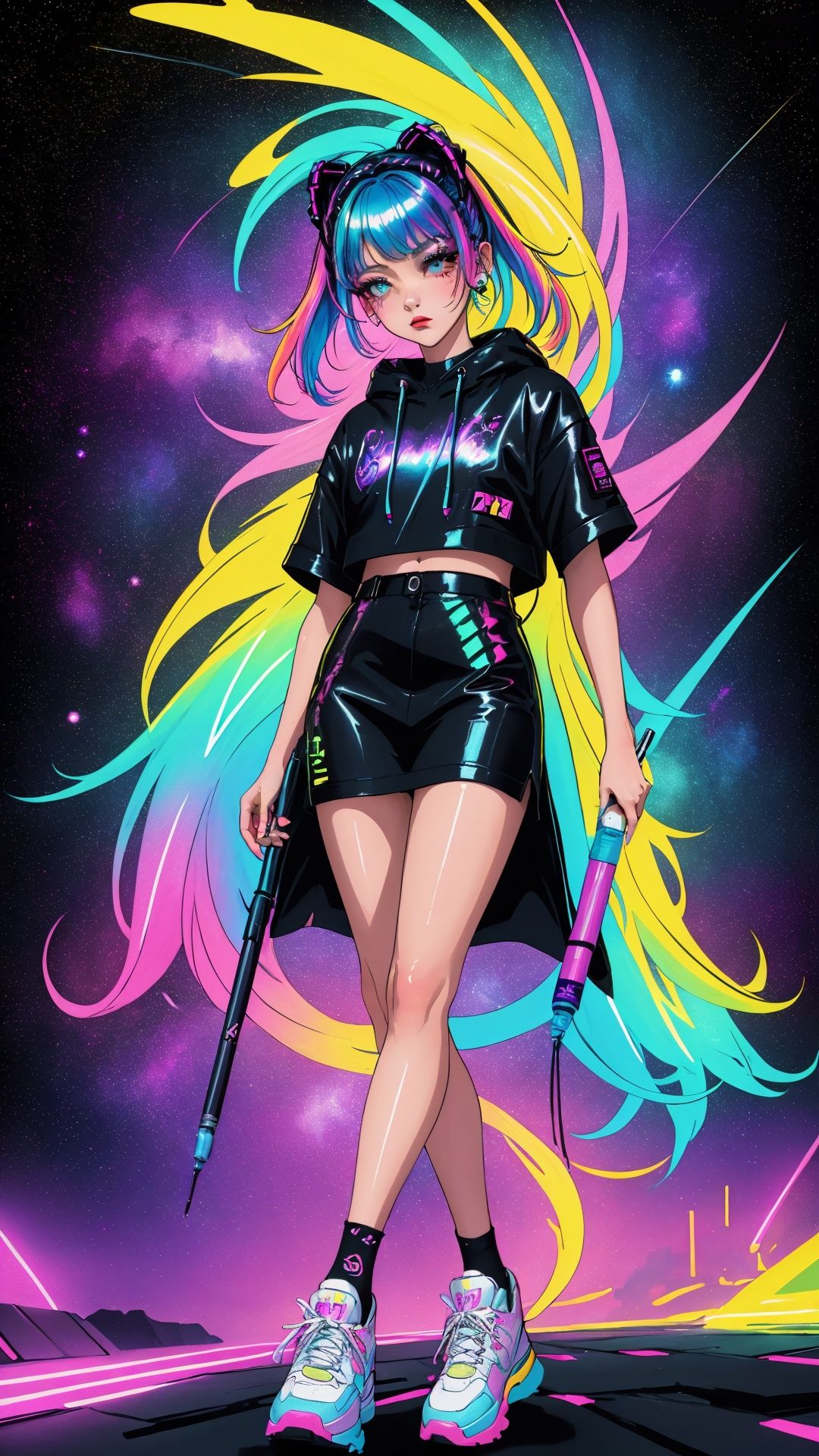Nostalgia 90s marker art - angelic cyberpunk woman,  marker style outlines,  eyeliner makeup on Tensor.Art