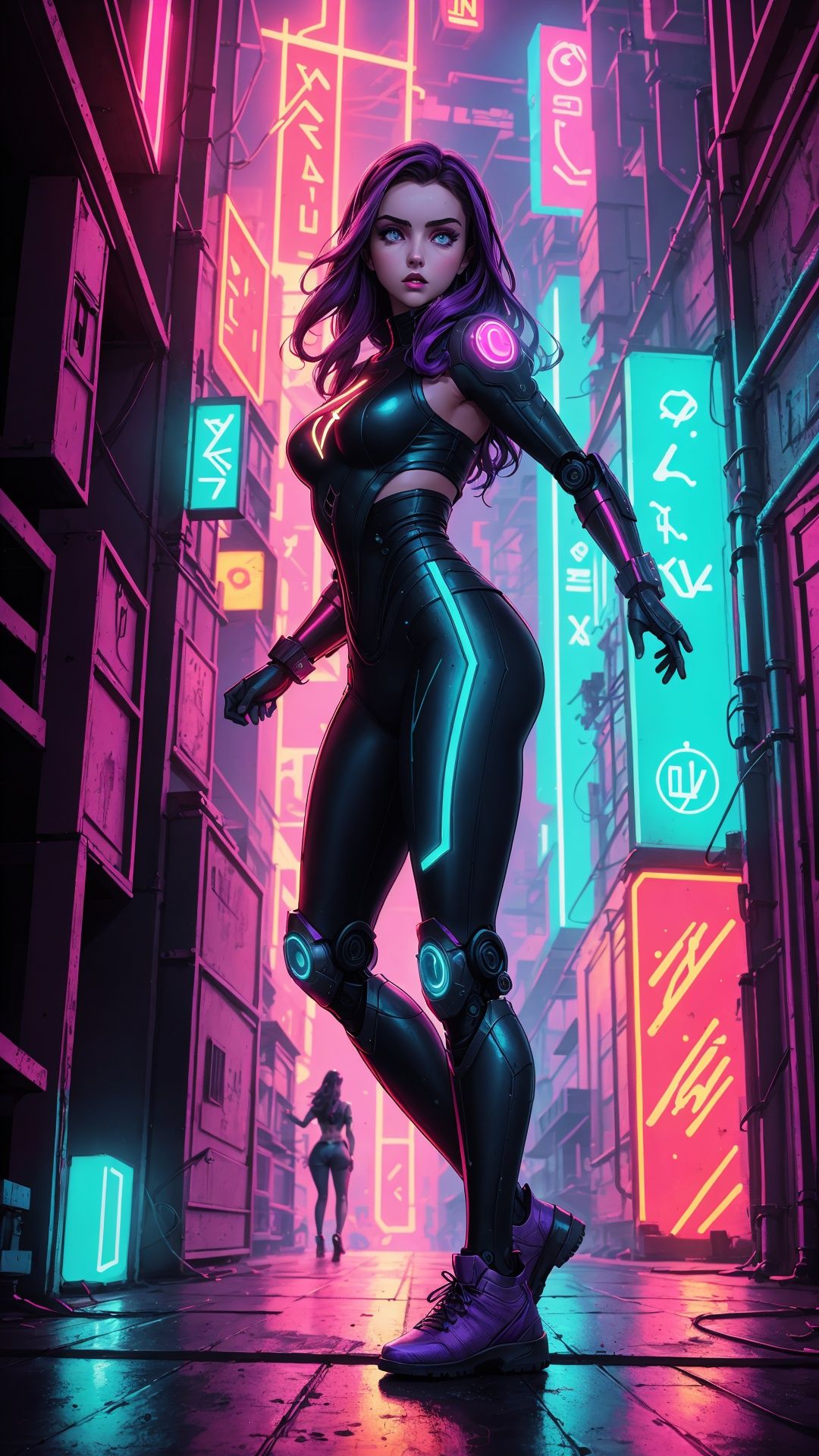 Ana De Armas as cyberpunk ninja robot warrior,  light purple Eyes,  Marvel X-23 on Tensor.Art