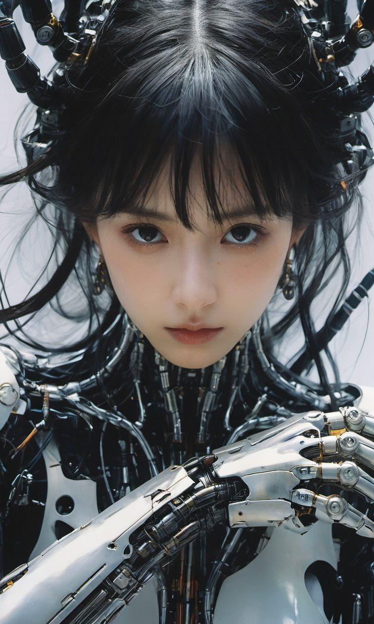 xxmixgirl,  1 demon girl mechanical arms detailed face closeup summoning circle cave rituals (art by Yoji Shinkawa Yoshita...