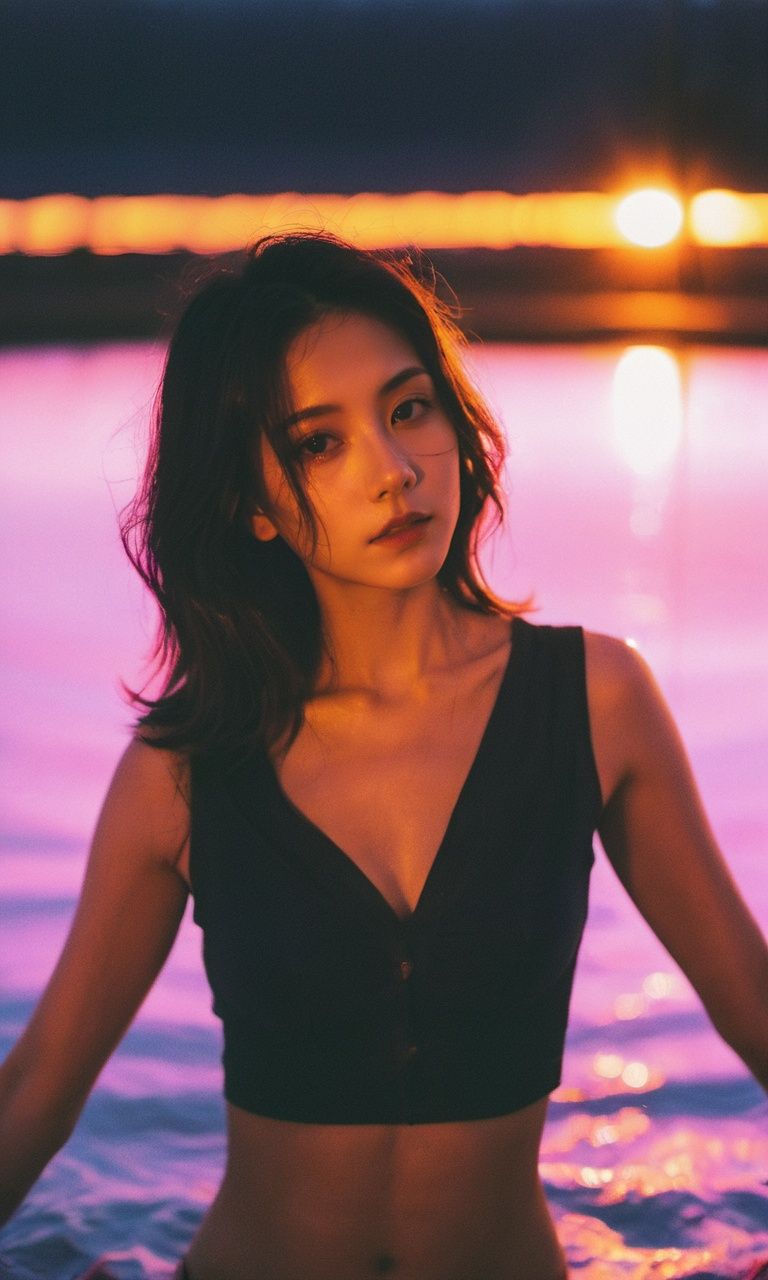 xxmixgirl,  1girl cleavage sunset detailed,  surreal dramatic lighting shadow (lofi on Tensor.Art
