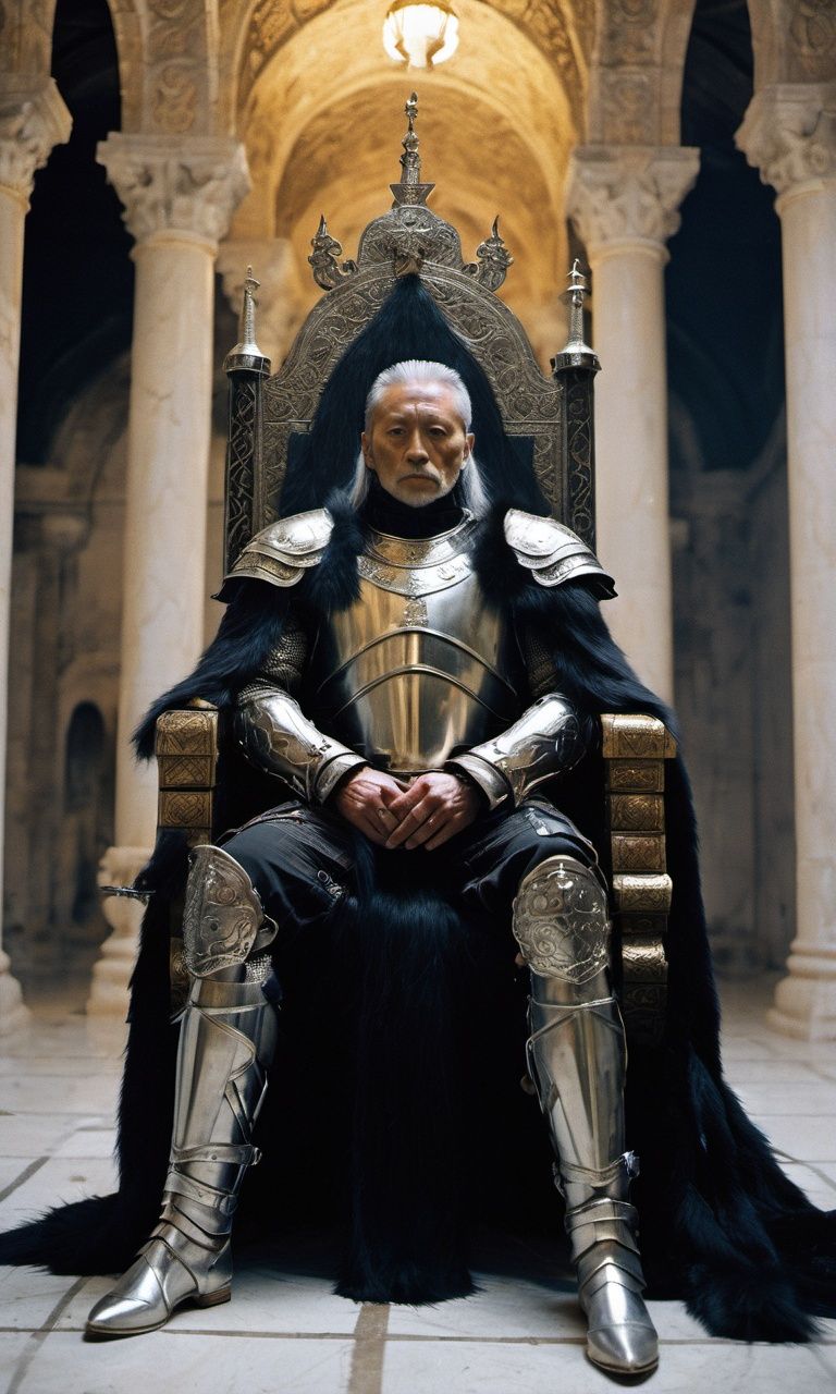 xxmix,  1 old man king warrior fur armor thrones dramatic lighting detailed background castle (by Jeffrey Catherine Jones...
