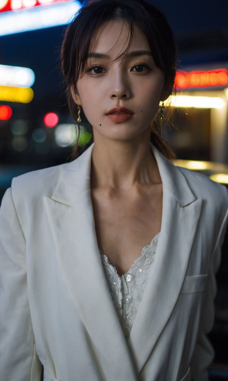 xxmixgirl,  portrait of a woman in front of a diner at night raining,  perfect eyes on Tensor.Art