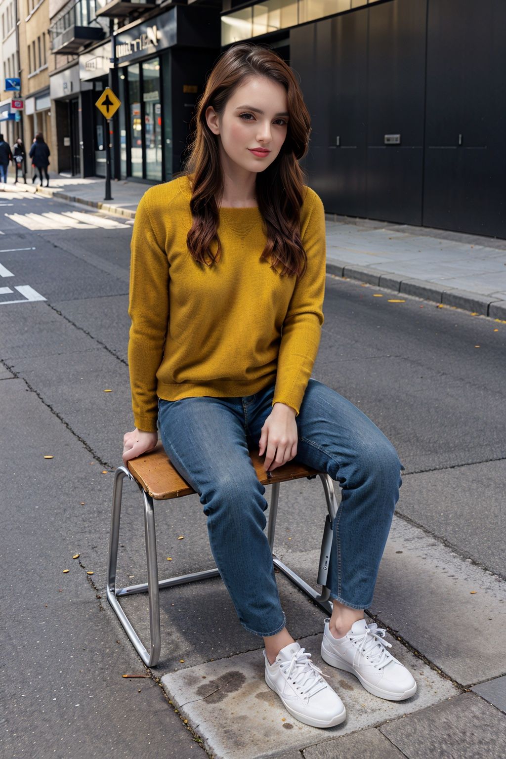1girl,  yellow sweater,  winter street background by vampiiluk on Tensor.Art