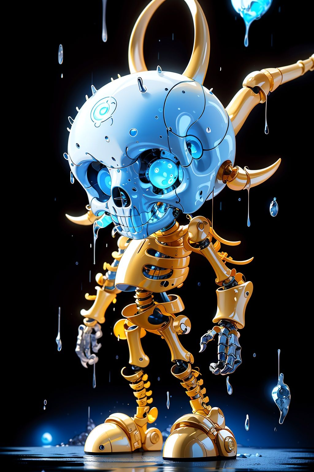 BJ_Monster,solo,standing,no_humans,robot,mecha,science_fiction,rain,open_hands,humanoid_robot,Bones,skeletons,cinematic lighting,strong contrast,high level of detail,Best quality,masterpiece,White background,<lora:Oil_sucking_monster(4500):0.7>,