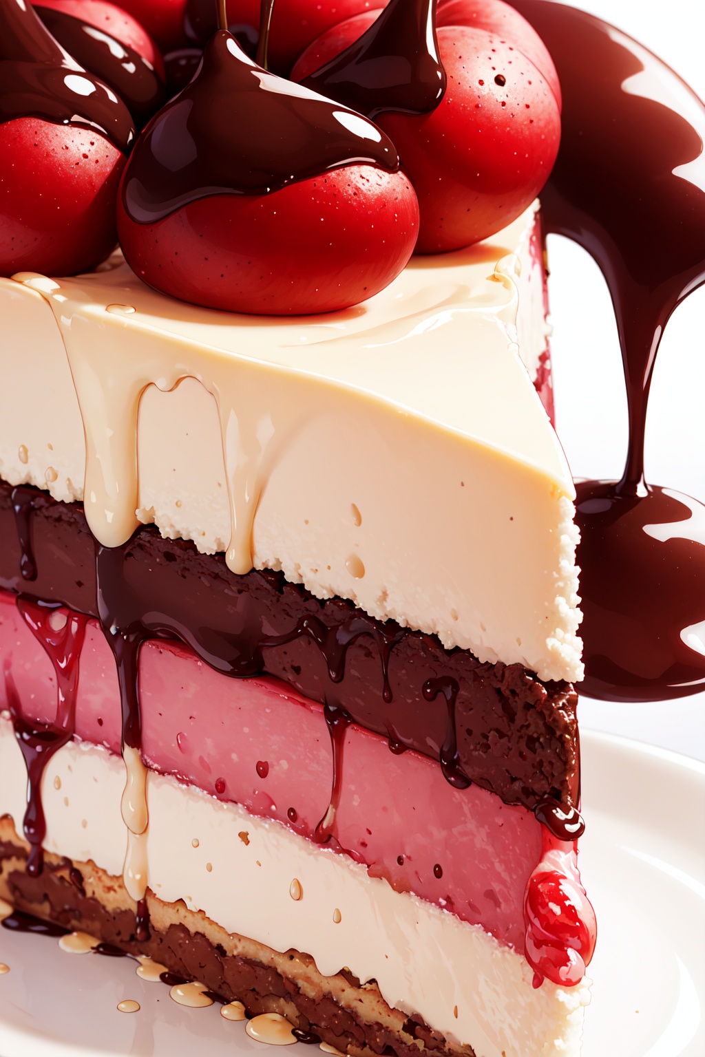 Appetizing slice of cherry cheesecake with chocolate,  delicious,  fragrant on Tensor.Art