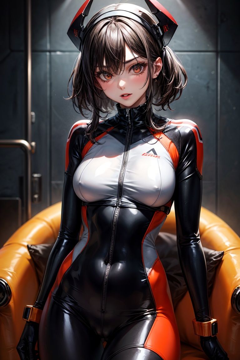 a girl,  thunder Orange,  tight suit on Tensor.Art