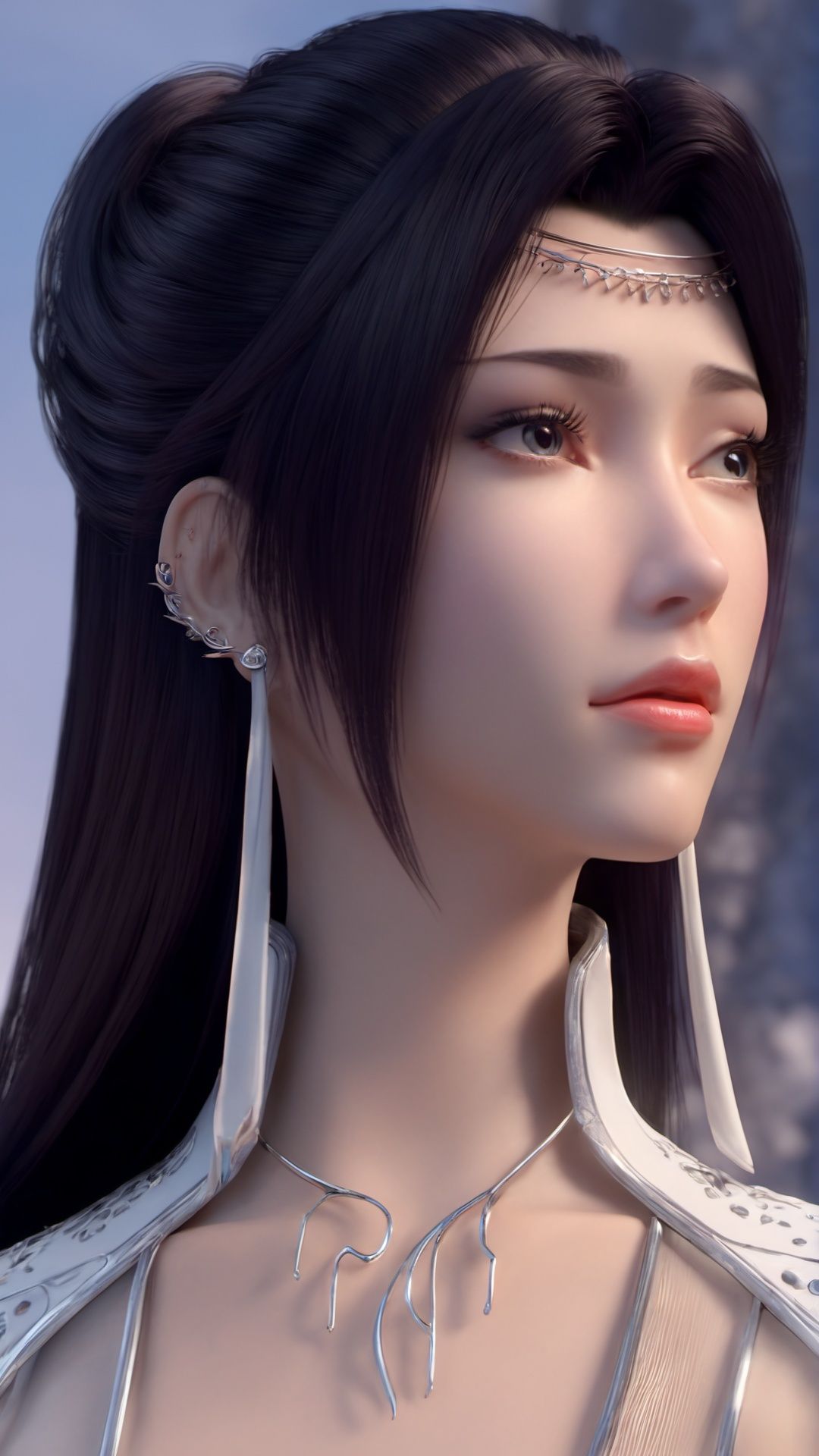 (8k, best quality, masterpiece), (ultra-detailed:1.1), (high detailed skin),1girl, depth_of_field, earrings, jewelry, lips, long_hair, necklace, realistic, solo,  <lora:yunyun_xl:0.8>