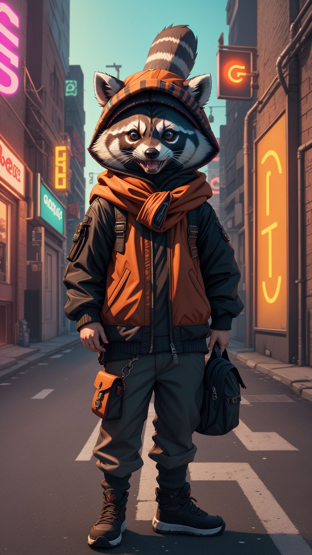 (best quality,  highres),  3D video game raccoon wearing a bandana on his head on Tensor.Art