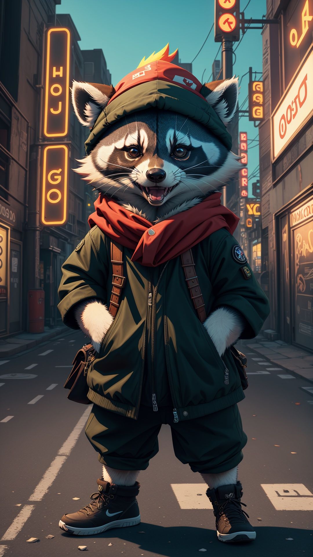 (best quality,  highres),  3D video game raccoon wearing a bandana on his head by Ai Art Vision on Tensor.Art
