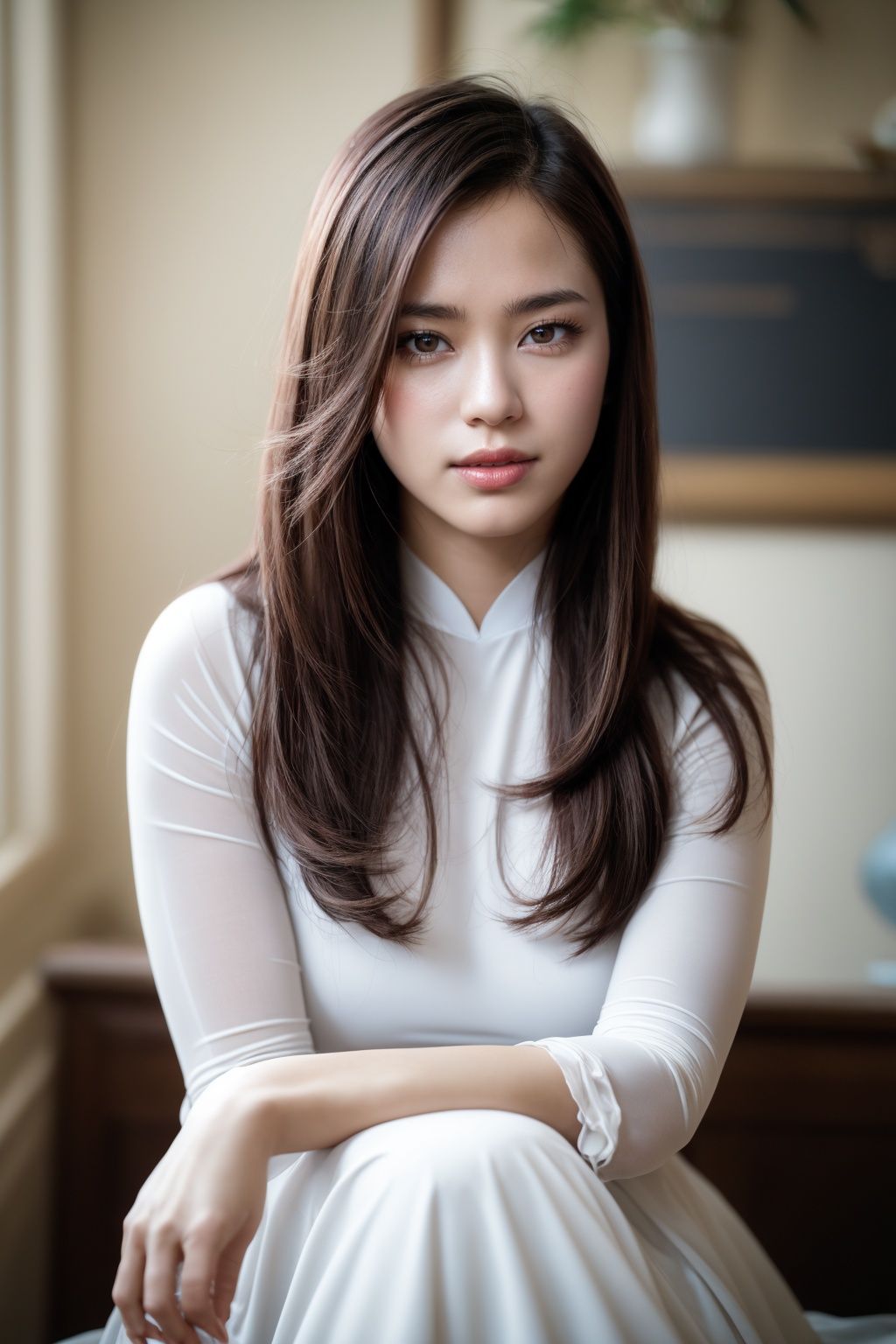 1girl,  aodai white,  photo art on Tensor.Art