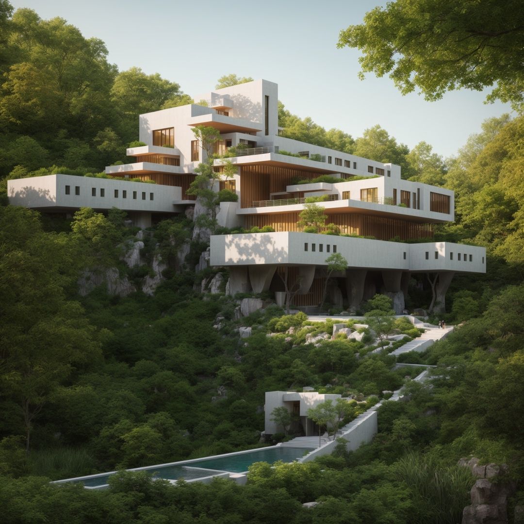 ((A photography showcase of Fallingwater,  the iconic architecture by Frank Lloyd Wright located in Mill Run,  Pennsylvani...