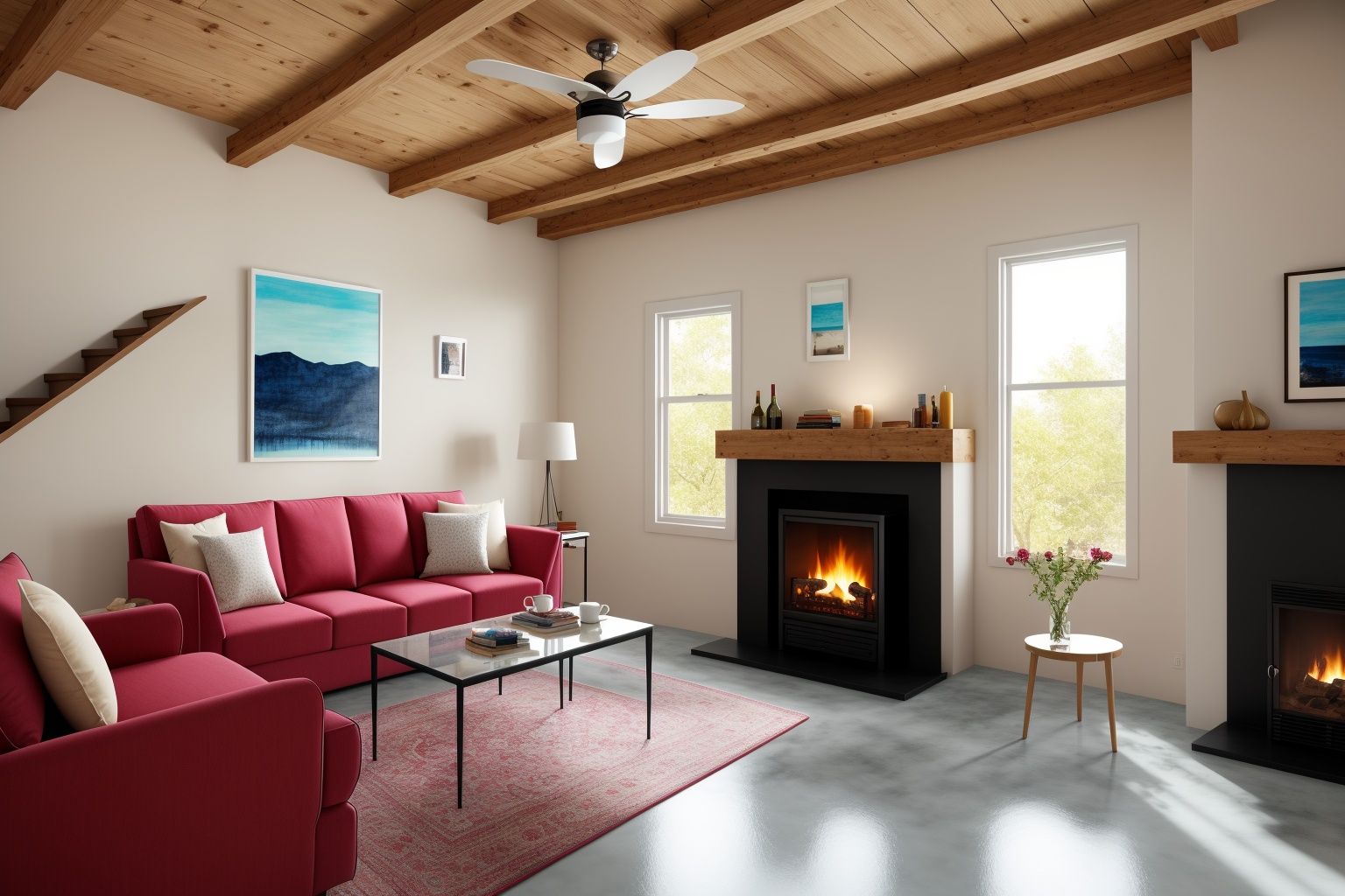 Indoors living room portrayed in the art form of Illustration. Drawing inspiration from the sketches of Mary Blair,  the s...