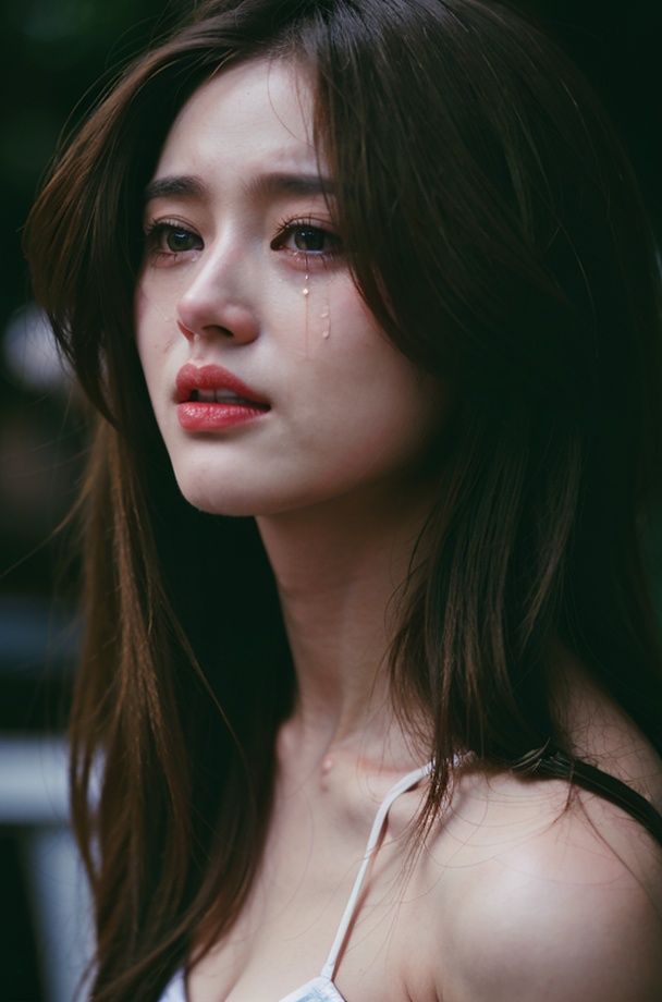 summer photo shoot,sunlight,blue sky,white cloud,action still,high resolution,sense of atmosphere,low saturation,green orange tone,8K,cry,(tear:1.2),moist eyes,, best quality,masterpiece,(photo realistic),