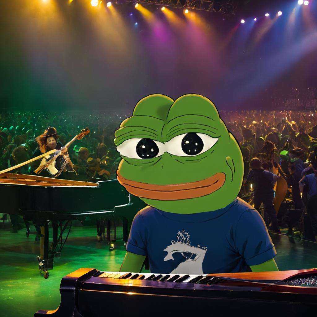 A musical concert environment,  (((pepe_frog))),  1 boy on Tensor.Art
