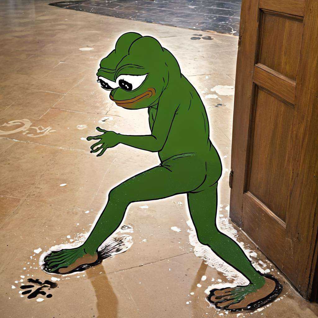 A very trendy and frequented place with footprints everywhere and wear on the floor,  (((pepe_frog))),  1 boy on Tensor.Art