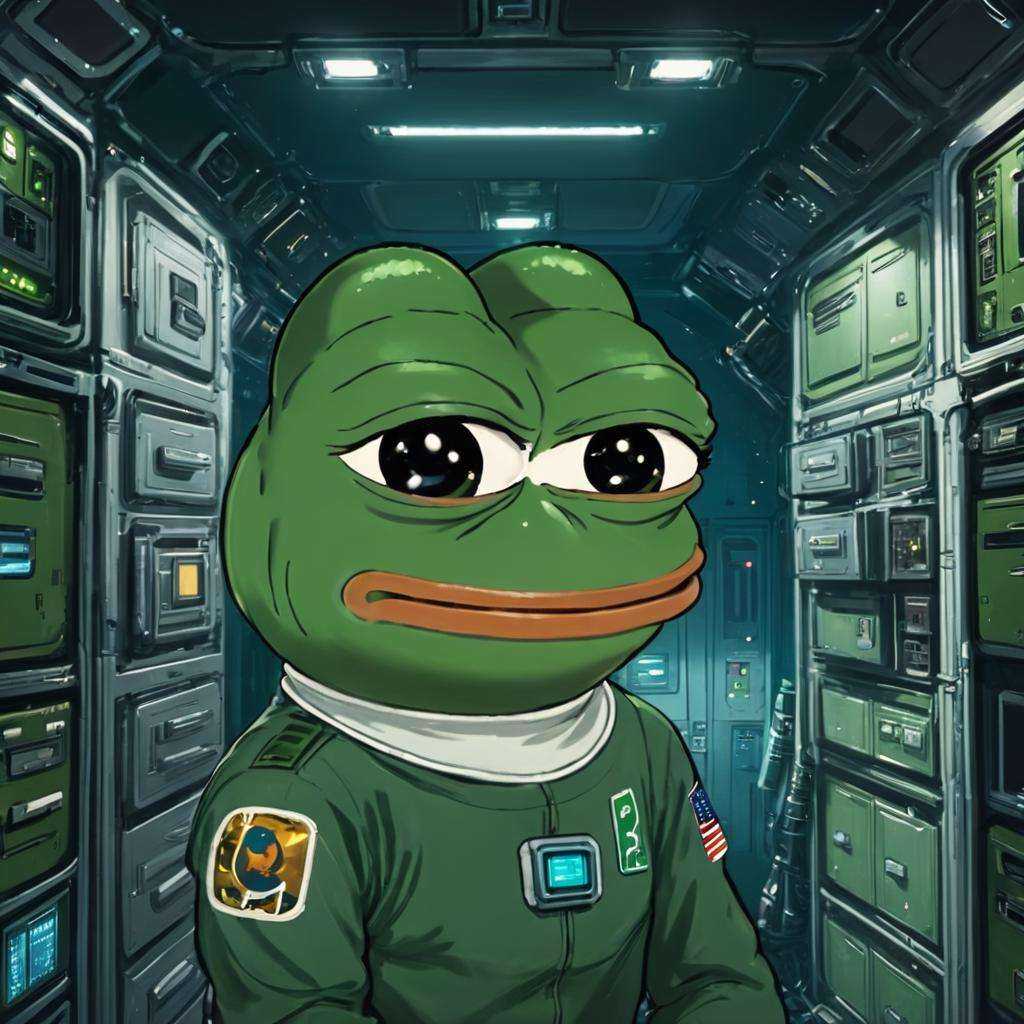 A space station with many technological resources and many drawers,  (((pepe_frog))),  1 boy on Tensor.Art