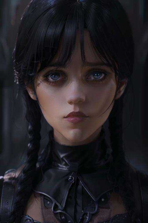Wednesday Adams,  goth,  cute black dress on Tensor.Art