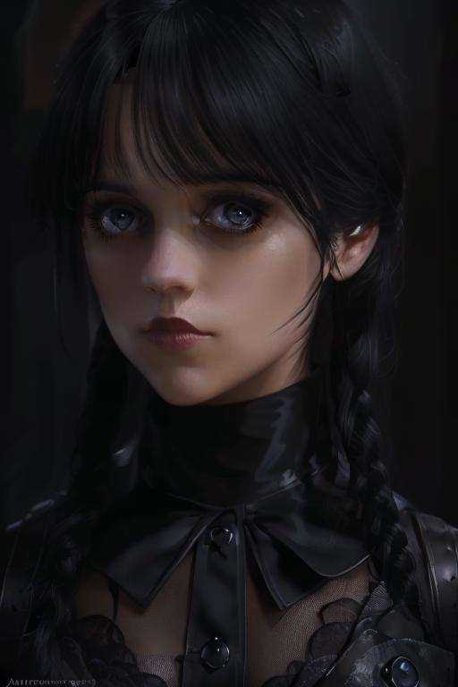 Wednesday Adams,  goth,  cute black dress on Tensor.Art