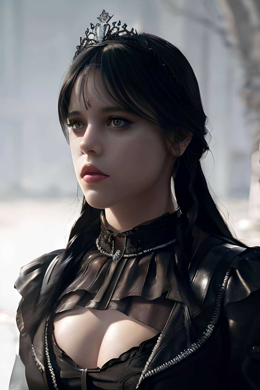 Wednesday Adams,  goth,  cute black dress on Tensor.Art