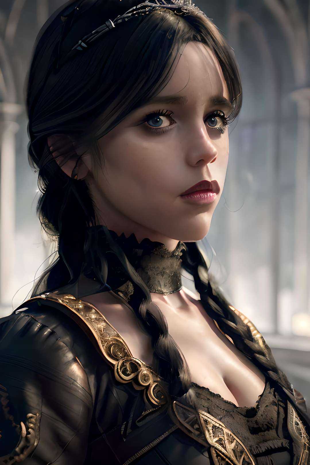 Wednesday Adams,  goth,  cute black dress on Tensor.Art