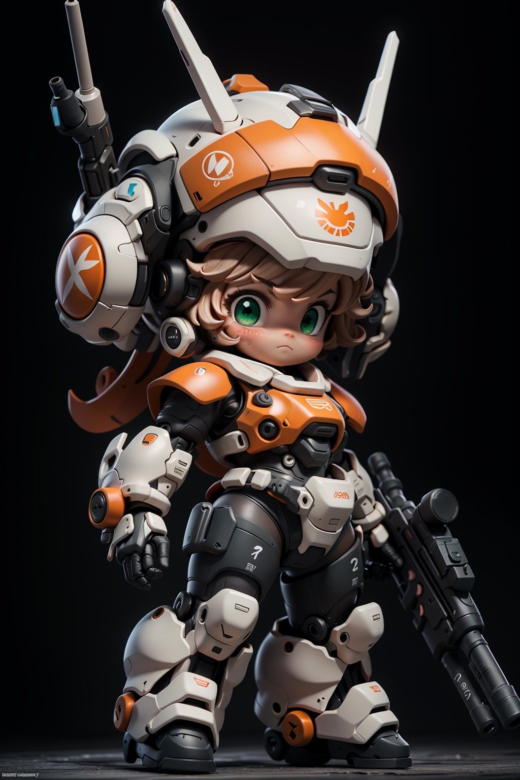 BJ_Cute_Mech,1girl,solo,looking_at_viewer,blush,bangs,holding,green_eyes,weapon,chibi,holding_weapon,gun,helmet,black_background,clenched_hand,holding_gun,mecha_musume,suletta_mercury,cinematic lighting,strong contrast,high level of detail,Best quality,masterpiece,White background,<lora:Cute_Mech_style(4080):0.7>,