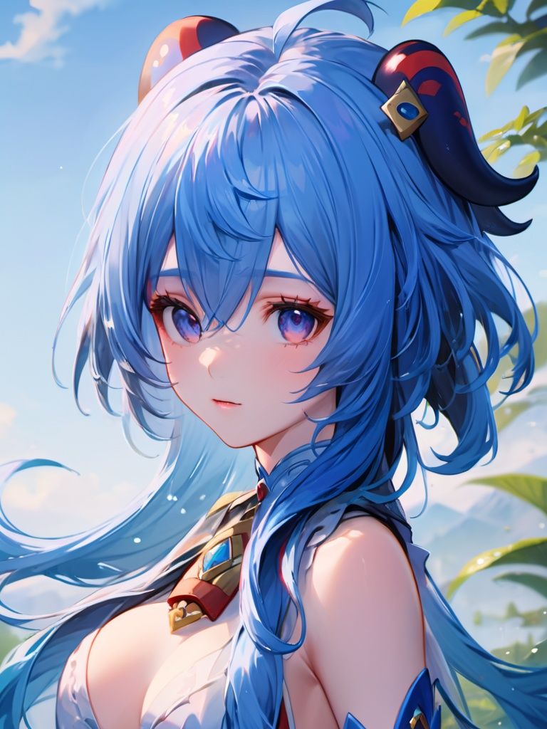 (((masterpiece))), ((best quality)), hyper quality, official art, extremely detailed CG unity 8k wallpaper, highly detailed, (super fine illustration), highres, (ultra-detailed), detailed face,(\gan yu\), 1girl, solo, blue hair,full body,