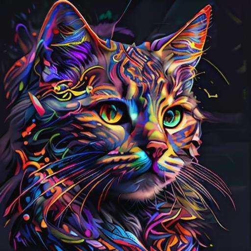 psychedelic,  cat,  drawing on Tensor.Art