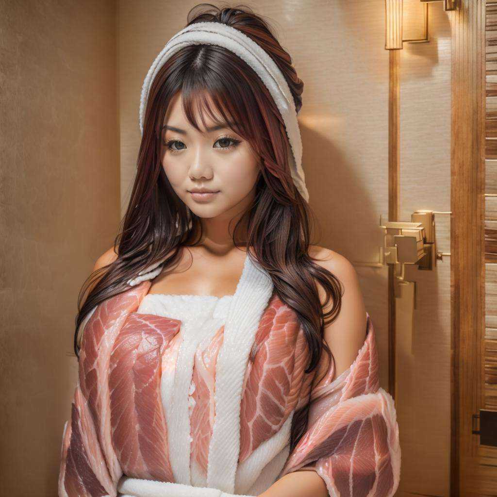 upper body a beautiful japenese woman,  wearing a s4sh1mi bathrobe,  in a room on Tensor.Art