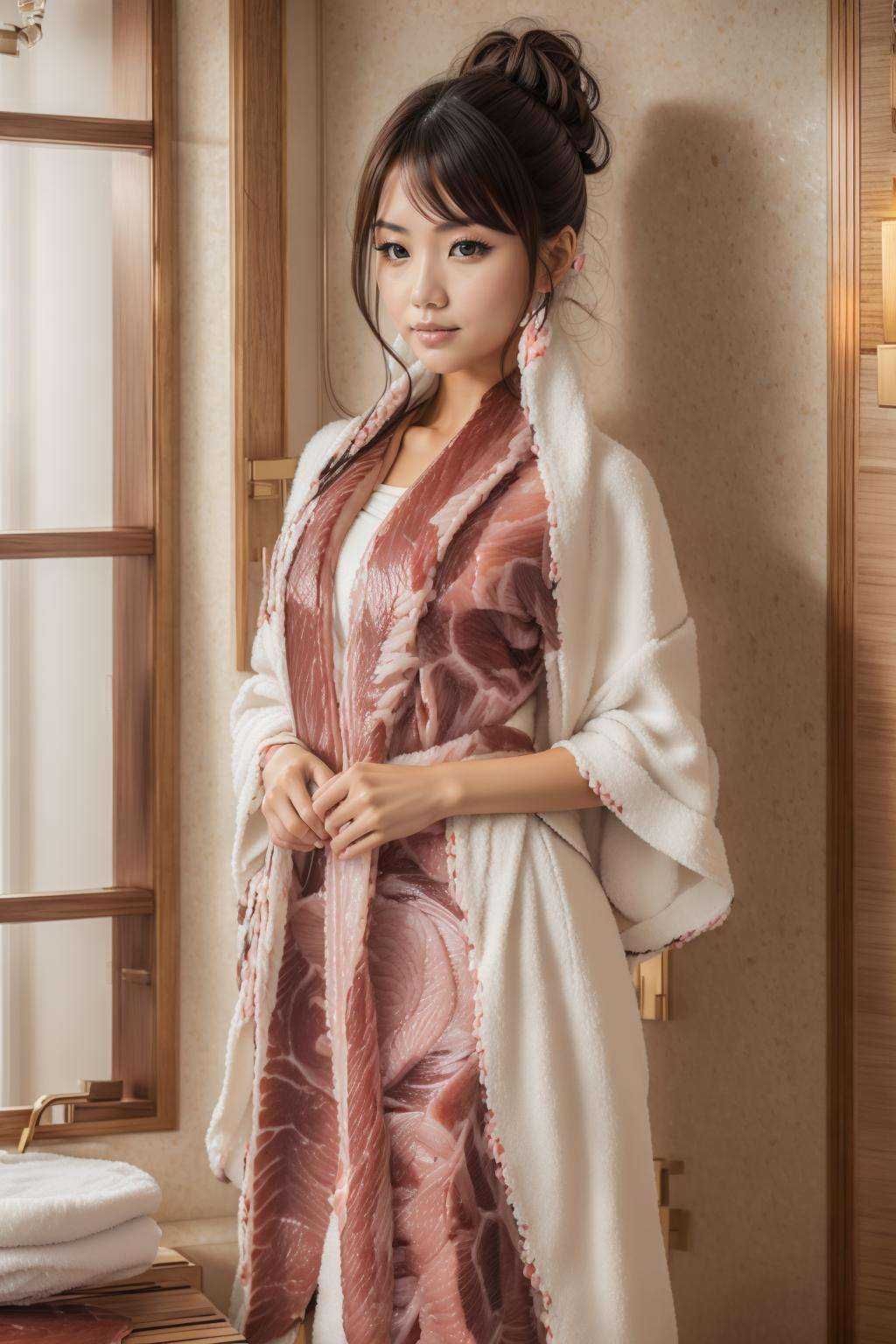 upper body a beautiful japenese woman,  wearing a s4sh1mi bathrobe,  in a room on Tensor.Art