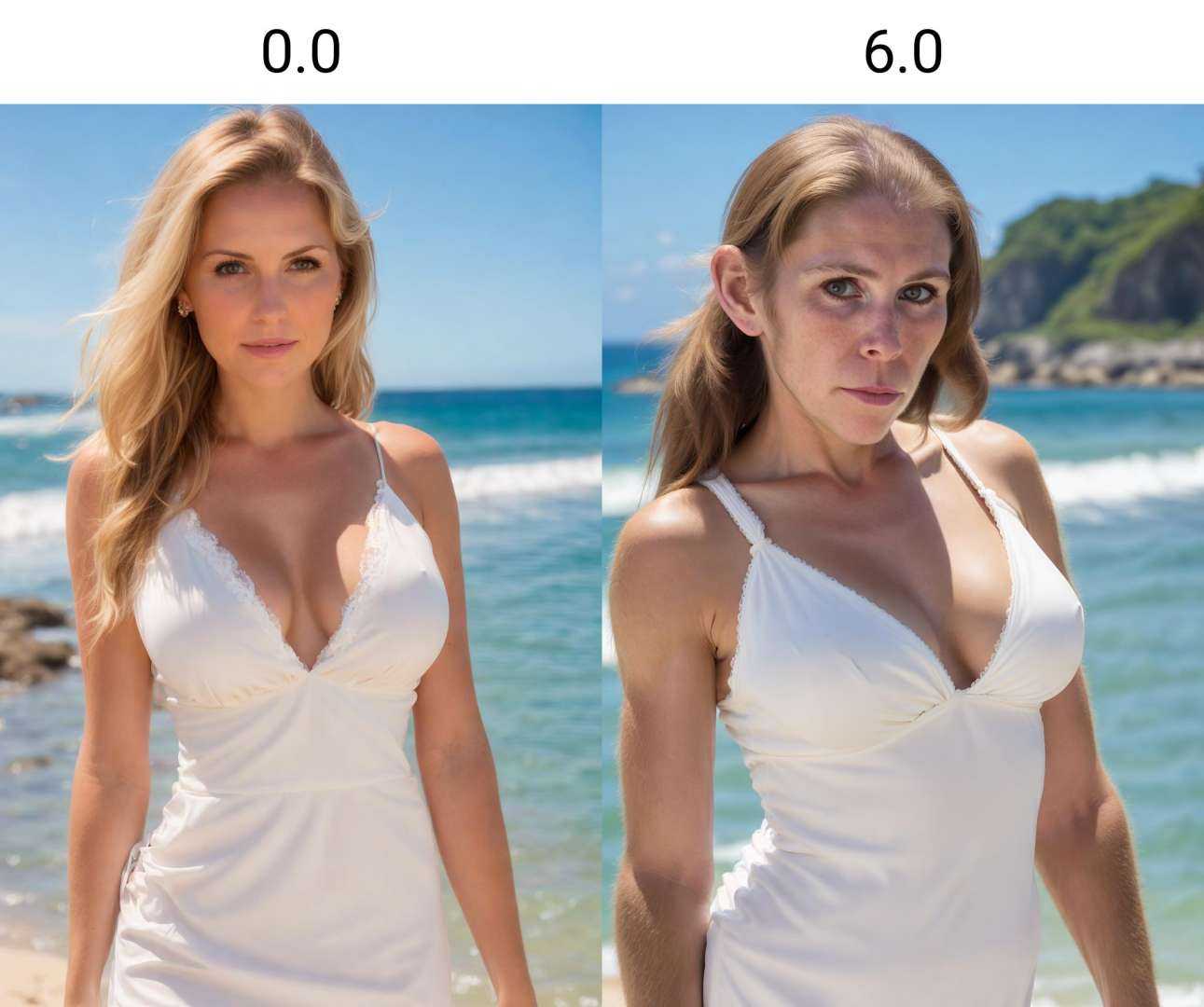 headshot of a white woman,  white dress,  arms looking at viewer on Tensor.Art