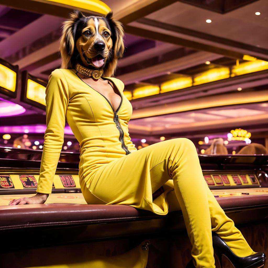 a woman in yellow dress,  face,  in casino on Tensor.Art