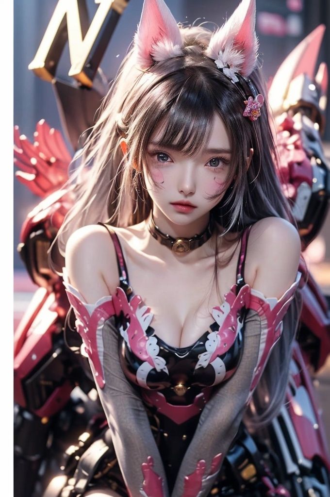 HDR, UHD, 8K, Highly detailed, best quality, masterpiece, 1girl, realistic, Highly detailed, (EOS R8, 50mm, F1.2, 8K, RAW photo:1.2), ultra realistic 8k cg,,Pink Mecha,machinery,,babata,blue hair,,blue eyes,Short hair,peafect body,(8k, best quality, masterpiece),((A height of 1.75 meters)),(looking at viewer),(leaning forward), ultra-detailed, (high detailed skin),glossy skin, contrapposto, female focus, model, (hot:0.7), sexy, fine fabric emphasis, wall paper, crowds, fashion, Lipstick, depth of field, street, in public, Magazine cover, (title), (Magazine cover-style illustration of a fashionable woman), posing in front of a colorful and dynamic background. (The text on the cover should be bold and attention-grabbing, with the title of the magazine and a catchy headline),,lnt, 1girl, purple eyes, boots,black pantyhose, animal ears, long hair,(star facial mark:1.2), black footwear, cat ears, bow, tail, standing, long sleeves, dress, white gloves, grey hair, bangs,, (good hands, nice hands:0.5)(beautiful_face), ((intricate_detail)),((finely_detailed)), fine_fabric_emphasis,((glossy)),linghua,youna,tianhu
