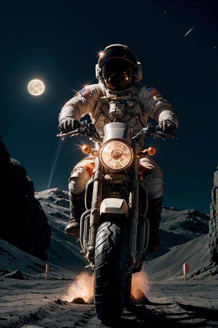 photo RAW,  (Astronaut riding a motorcycle on Moon),  masterpiece on Tensor.Art