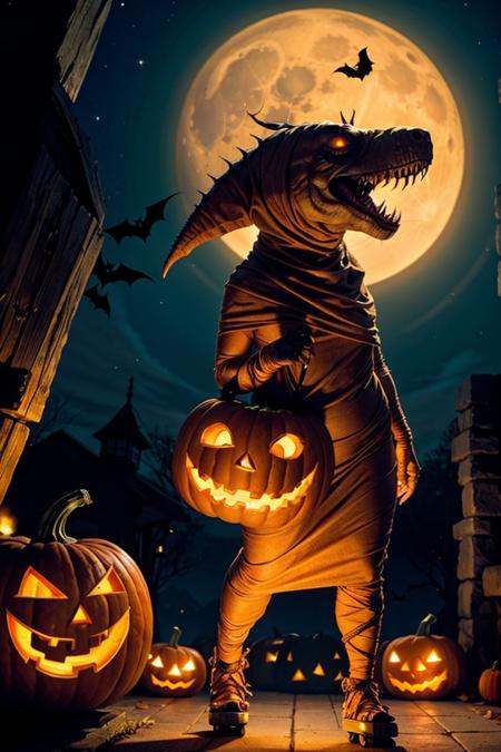 photo RAW,  (In this super cool Halloween pic,  a T-Rex called "Mummy Rex" is totally ready to party! Mummy Rex is all wra...