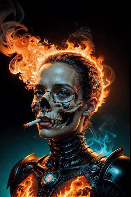 a painting of a skeleton smoking a cigarette,  digital art,  by Dan Mumford on Tensor.Art