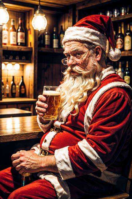 photo RAW,  (Santa Claus sits in a beer bar),  masterpiece on Tensor.Art