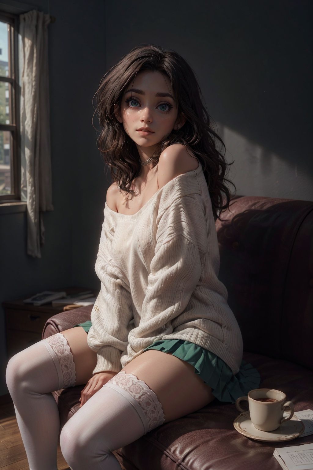 bokeh:1.2,  indoors,  (white thigh socks) on Tensor.Art