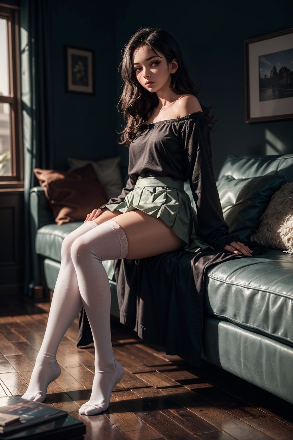bokeh:1.2,  indoors,  (white thigh socks) on Tensor.Art
