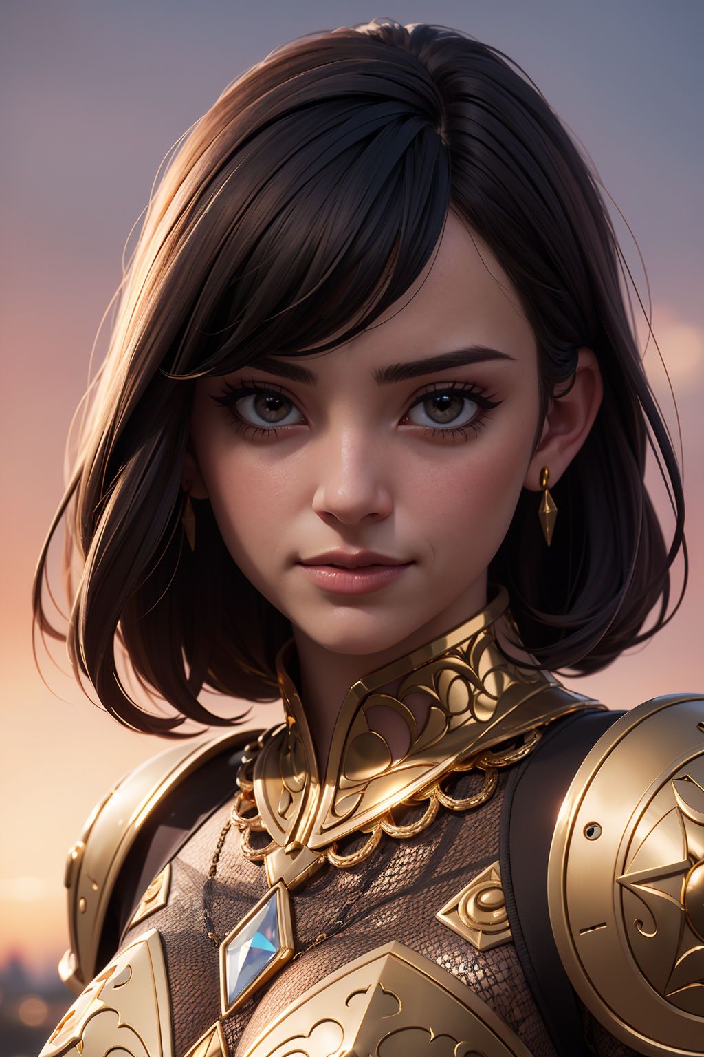 Portrait of a girl,  the most beautiful in the world,  (medieval gold shining armor) on Tensor.Art
