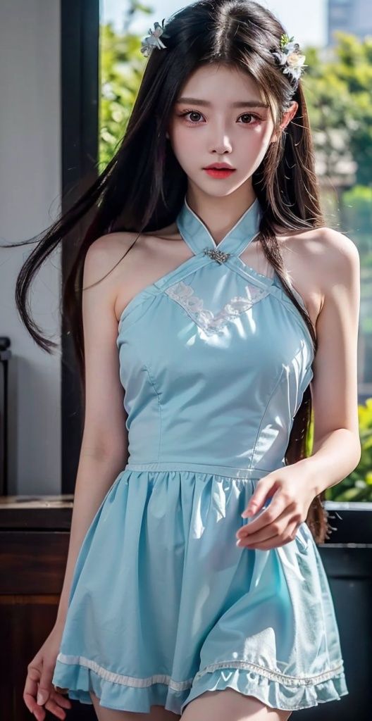 HDR,  UHD,  8K,  Highly detailed,  best quality,  masterpiece,  1girl,  realistic,  Highly detailed,  (EOS R8,  50mm,  F1.2,  8K,  RAW photo:1.2),  ultra realistic 8k cg,  1girl,  blue dress,xiaowu,full_body, long hair flying,:)
