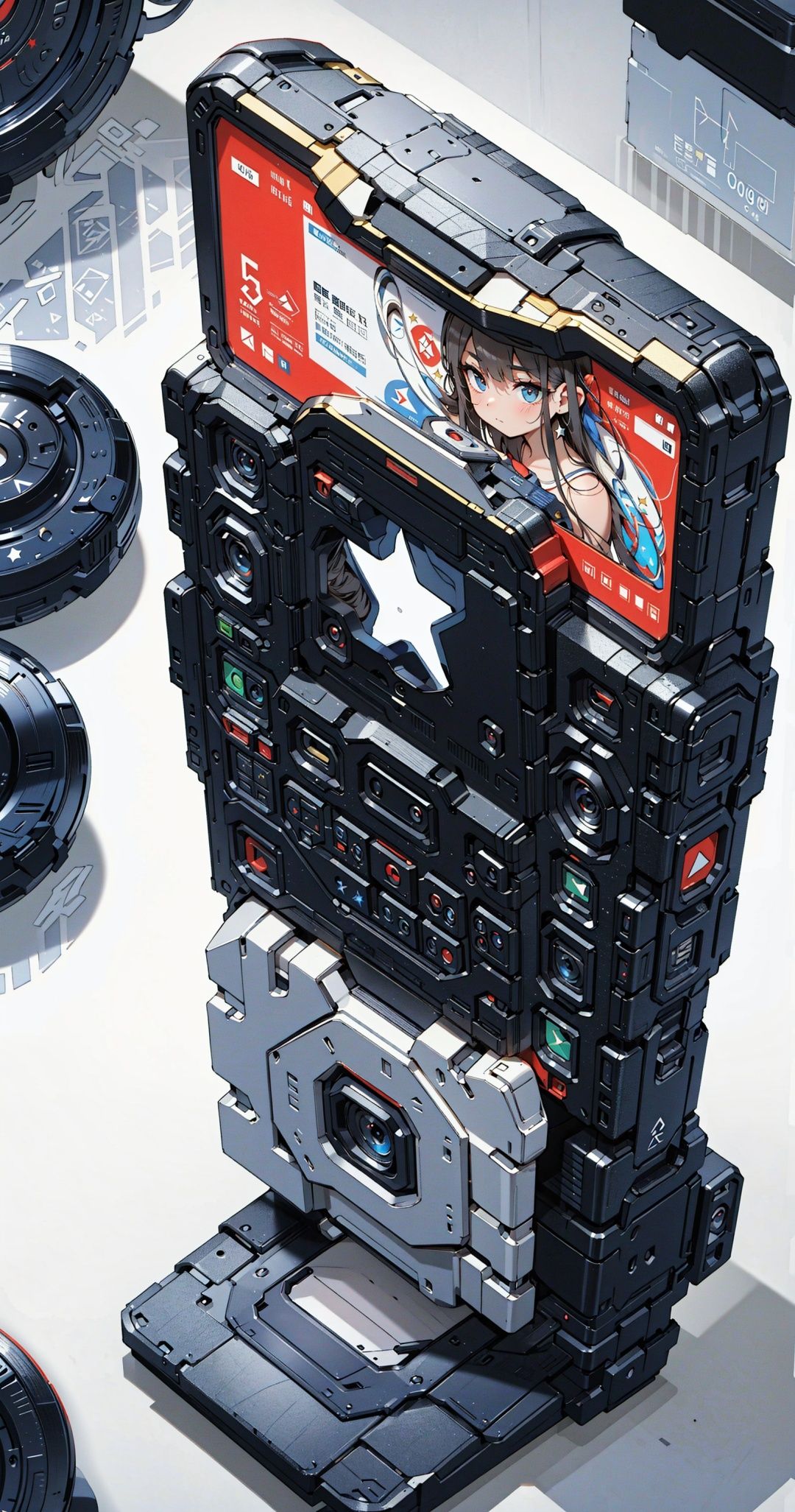 Diamond mobile phone, Transformers, stars, five stars form a regular pentagon, around the mobile phone, science fiction art, three-dimensional sense, visual feast, the best quality, ultra HD, cinema-grade photography light, epic macro scene