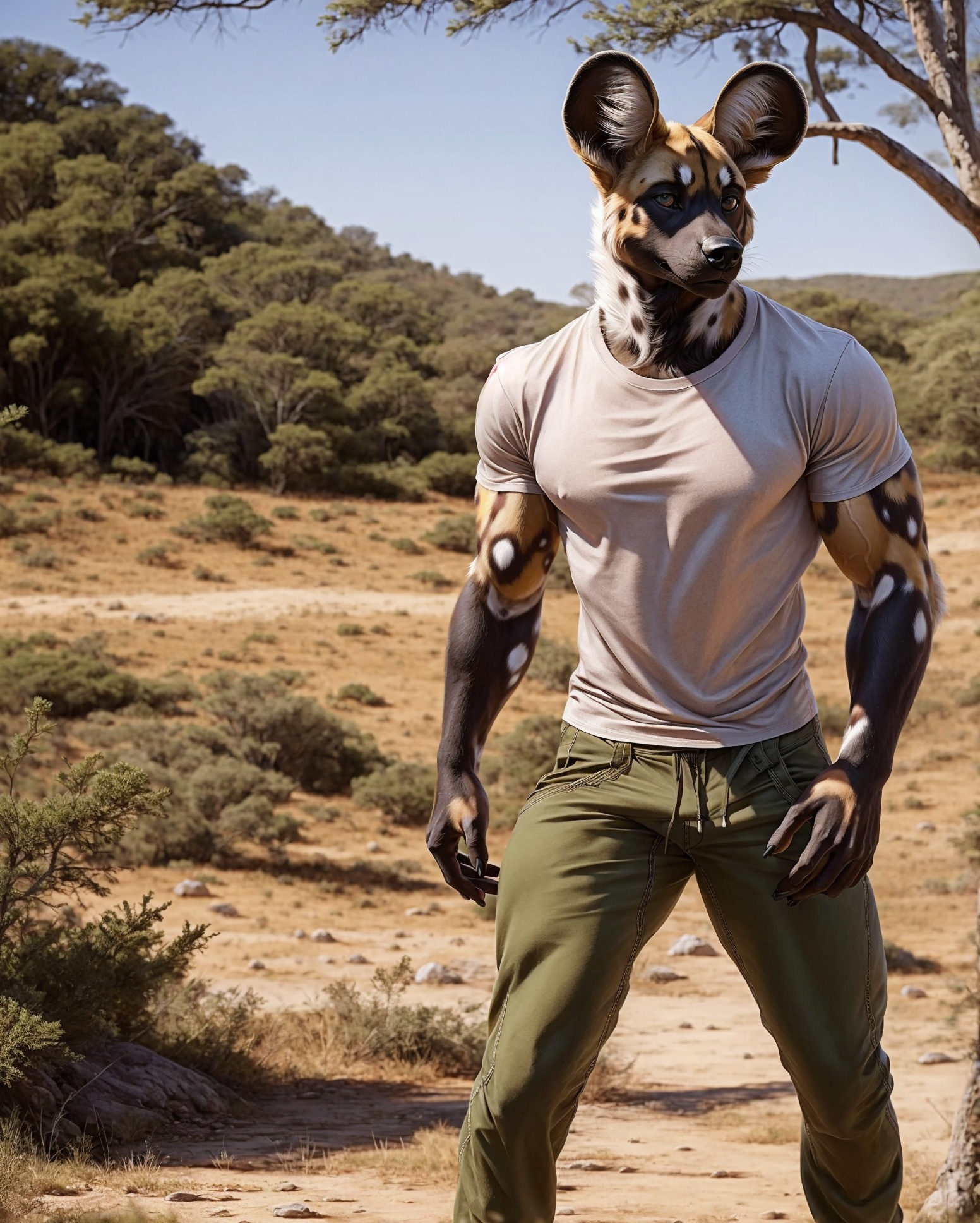 anthro,  african wild dog,  male on Tensor.Art