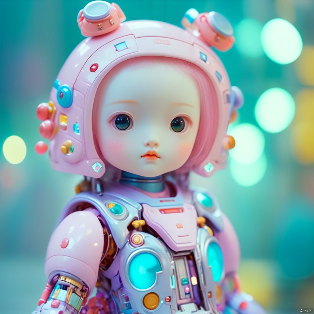  cinematic photo pretty colorful robot girl doll,by Hsiao-Ron Cheng . 35mm photograph,film,bokeh,professional,4k,highly detailed,,
