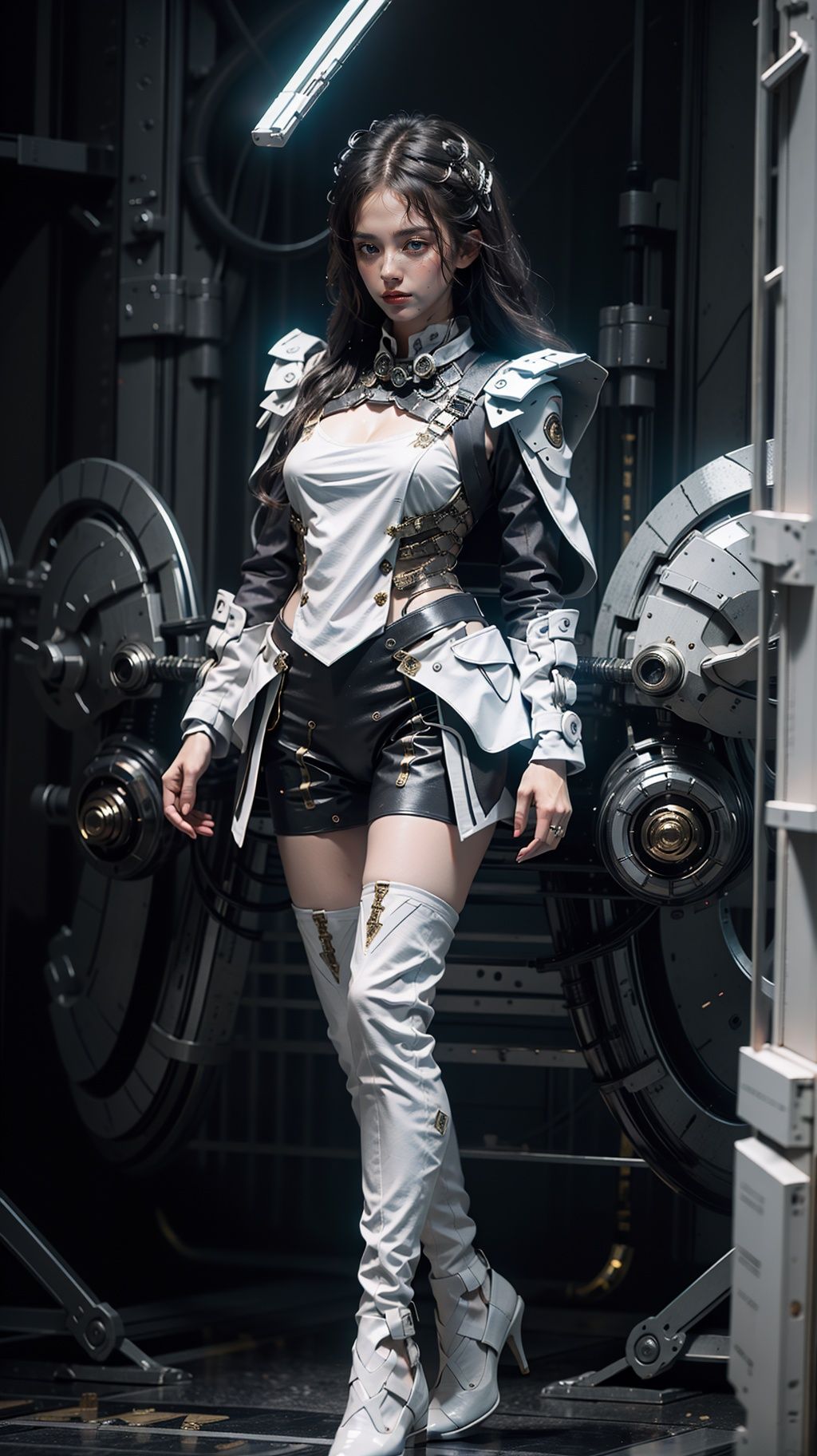 1girl,solo,full body,cinematic lighting,strong contrast,high level of detail,Best quality,masterpiece,White background,<lora:Gundam_Mecha_v3.1:0.7>,